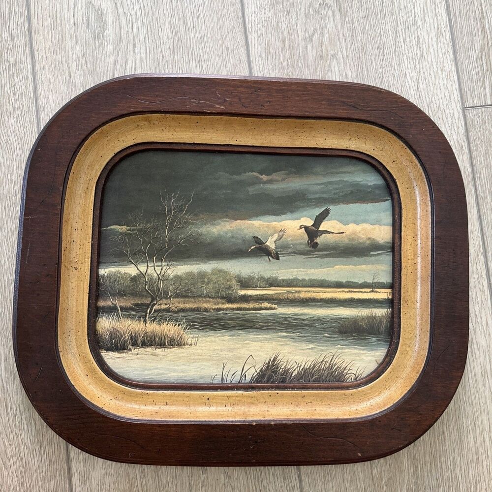Vintage “Game birds in flight”Mallard Duck Numbered, dated 60s 70s original MCM